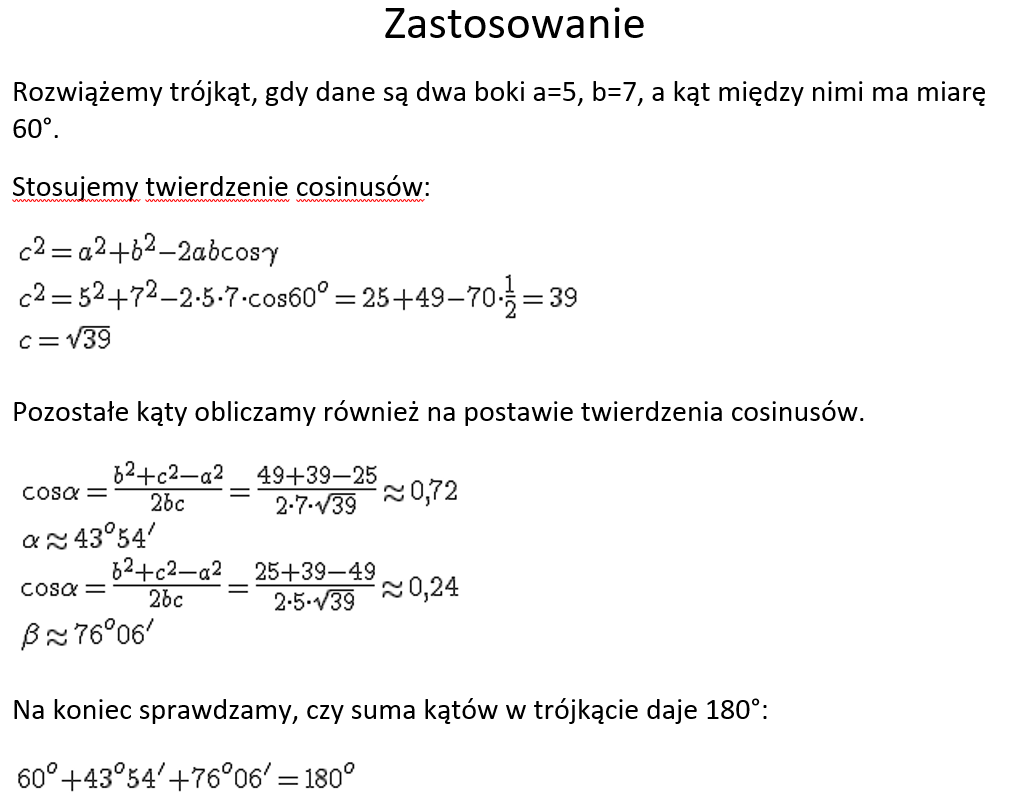 Przykład użycia Cosinusów